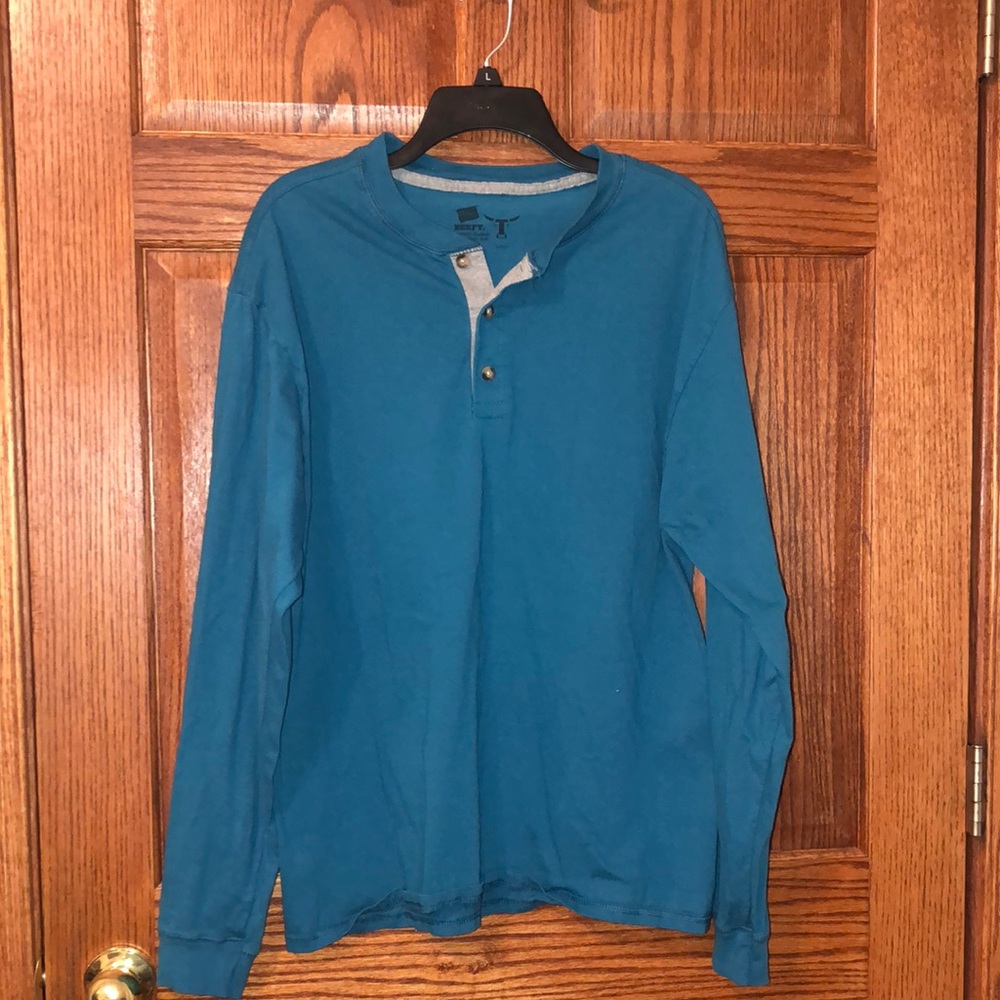 Hanes Blue green Long Sleeve Henley Shirt